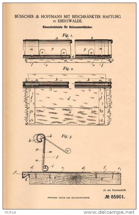 Original Patentschrift - Büsscher & Hoffmann In Eberswalde , 1895 , Holz - Cementdach , Dach , Architekt , Dachdecker !! - Architektur
