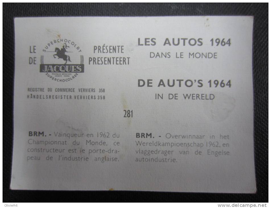 CHROMO (M33) LES AUTOS 1964 Dans Le Monde (2 Vues) N°281 BRM Chocolat Jacques - Jacques