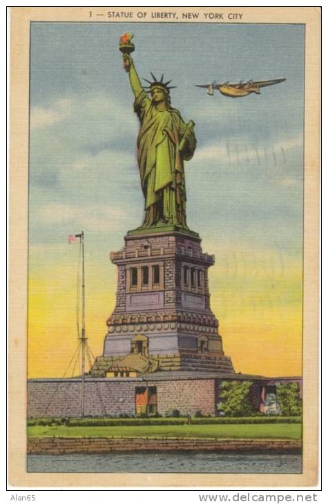 Statue Of Liberty, New York City Harbor, C1930s Vintage Linen Postcard - Freiheitsstatue