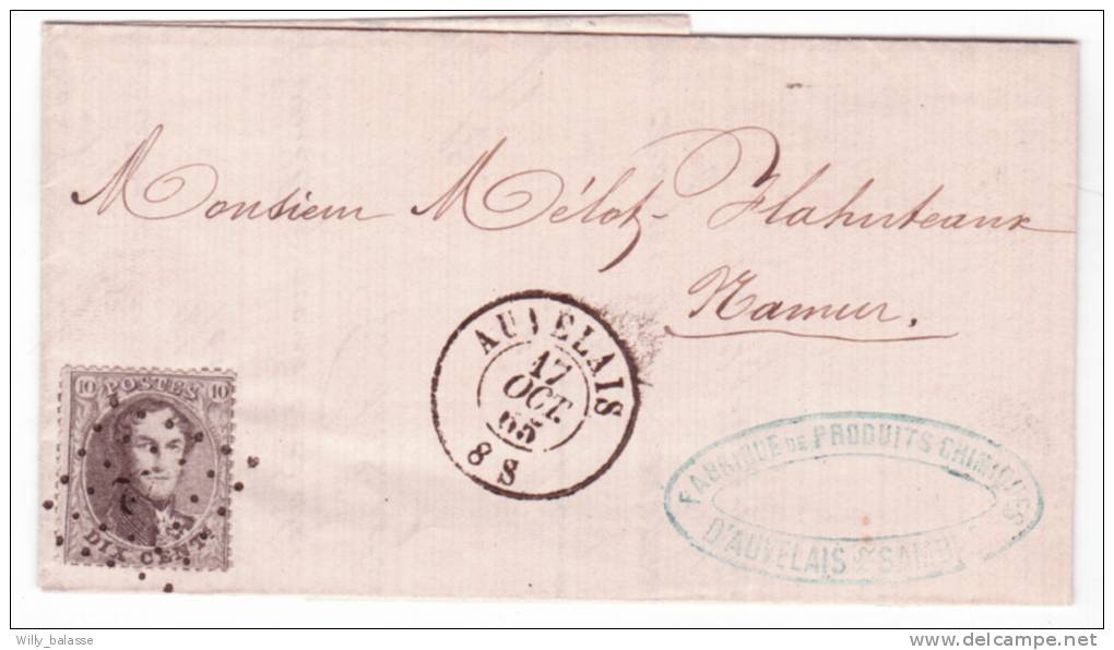 Lettre Affr. N°14 Lpts 22   AUVELAIS/17/OCT./1865 Pour Namur. - 1863-1864 Médaillons (13/16)