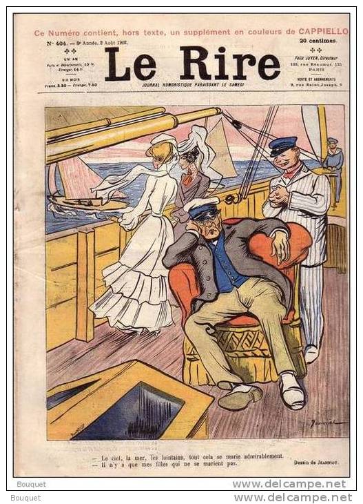 REVUE LE RIRE - AOUT 1902 - N° 404  - VOILIER - BATEAU - ILLUSTREE PAR JEANNIOT - GUYDO + SUP CAPPIELLO ... - 1900 - 1949