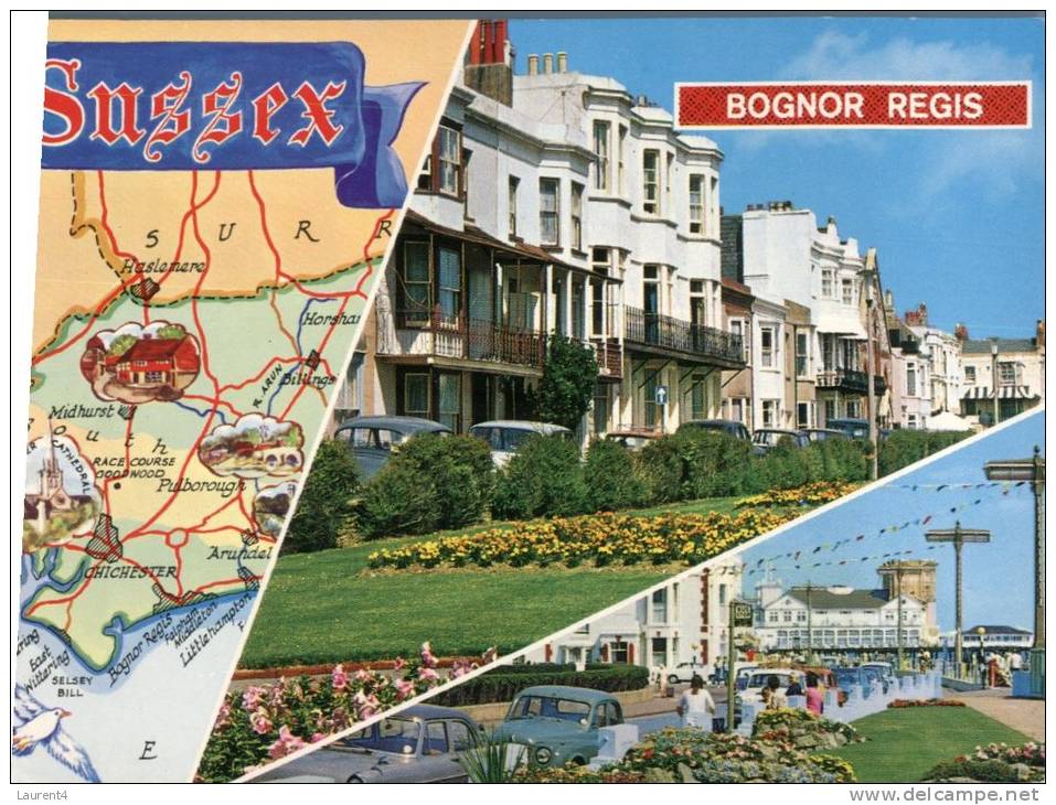 (255) Older UK Postcard - Bognor Regis With Map - Bognor Regis