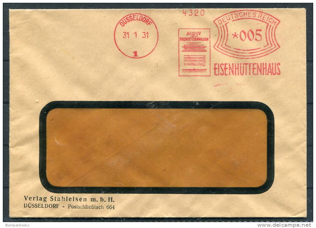 1931 Germany Dusseldorf Eisenhuttenhaus Freistempel Brief - Briefe U. Dokumente