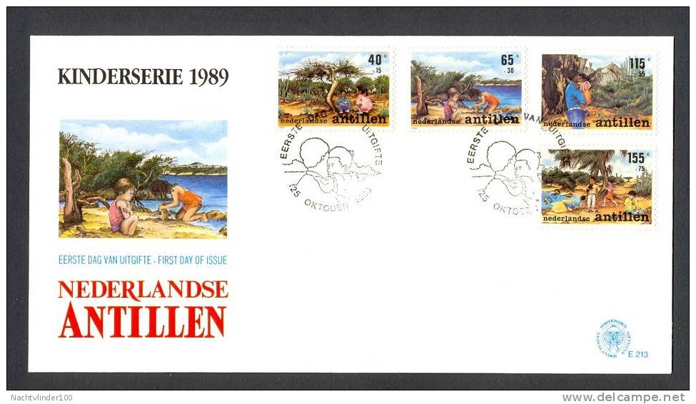 Miv213fb E213 KINDERZEGELS CACTUS REPTILE IGUANA STAMPS FOR THE CHILDREN JUGENDWOHLFAHRT NEDERLANDSE ANTILLEN 1989 FDC - Cactus