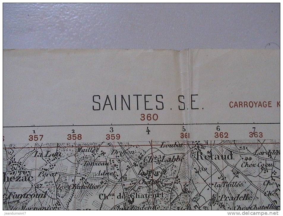 DPT. 17 - CARTE TOPO.  GRANDES MANOEUVRES 1913 AVEC ANNOTATIONS MANUELLES  VISIBLES SUR PHOTOS 3, 4, 5. REGION  SAINTES - Topographische Karten