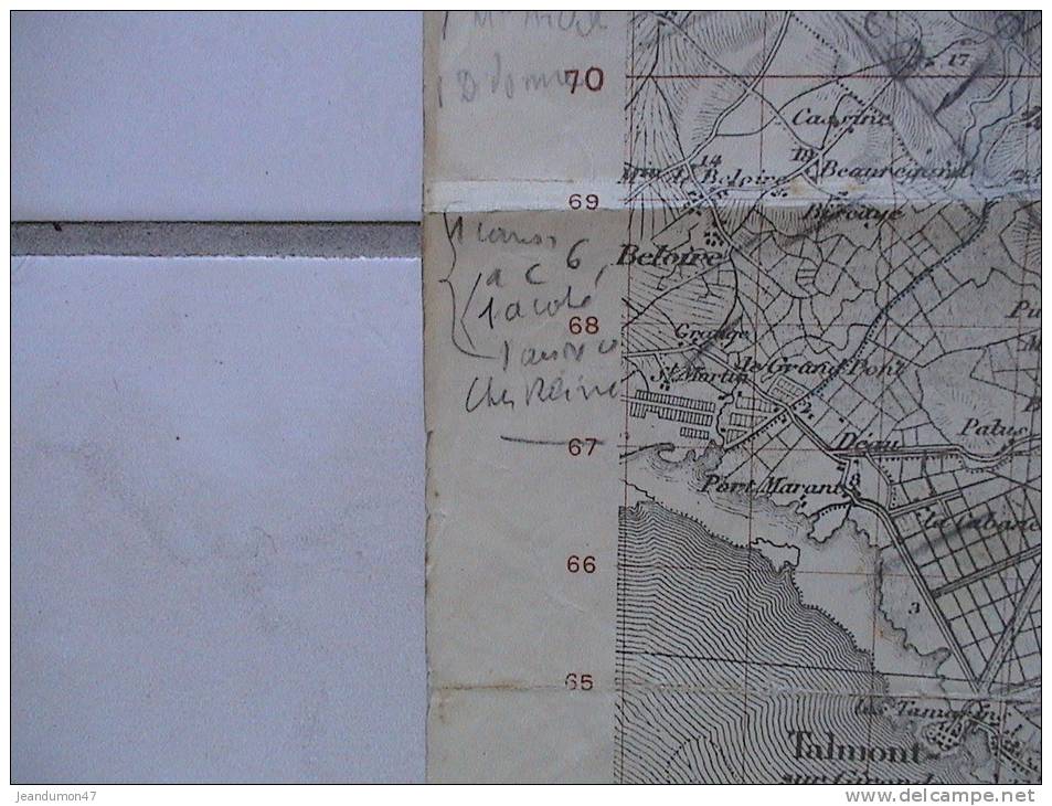 DPT. 17 - CARTE TOPO.  GRANDES MANOEUVRES 1913 AVEC ANNOTATIONS MANUELLES  VISIBLES SUR PHOTOS 3, 4, 5. REGION  SAINTES - Mapas Topográficas