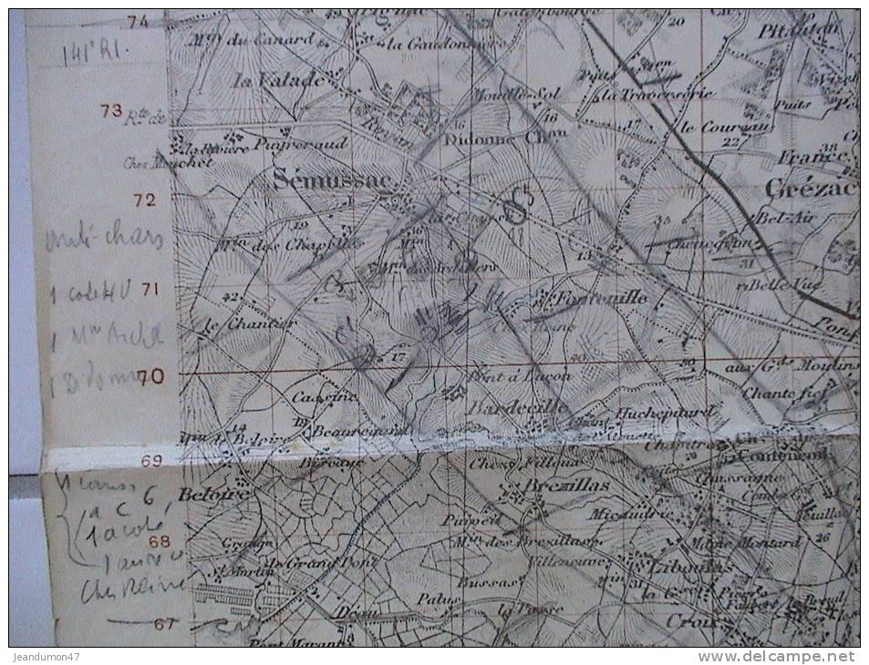 DPT. 17 - CARTE TOPO.  GRANDES MANOEUVRES 1913 AVEC ANNOTATIONS MANUELLES  VISIBLES SUR PHOTOS 3, 4, 5. REGION  SAINTES - Topographische Karten