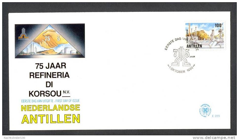 Miv223fb E223 75 JAAR OLIERAFFINAGE OIL RAFFINARY ÖLRAFFINERIE NEDERLANDSE ANTILLEN 1990 FDC - Aardolie