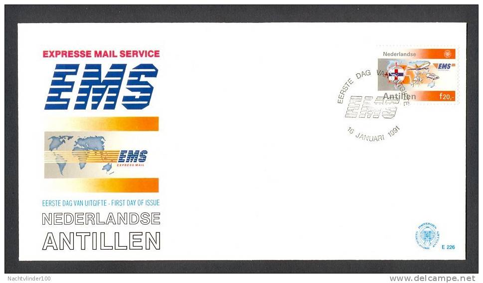 Miv226fb E226 E.M.S. EXPRESS MAIL SERVICE VLIEGTUIG AUTO POSTBODE PLANE CAR FLUGZEUG MAP NEDERLANDSE ANTILLEN 1991 FDC - Other & Unclassified