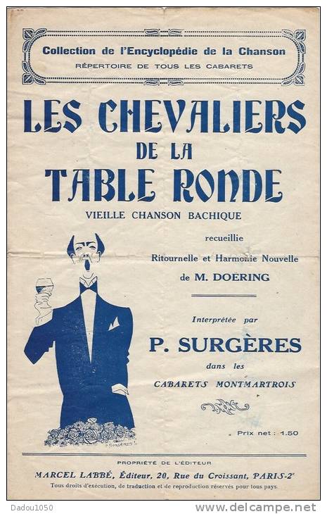 Les Chevaliers De La Table Ronde,chanson à Boire - Autres & Non Classés
