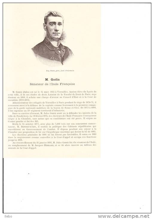 Godin Sénateur De L'Inde Française Avocat Pondichéry - Biographie