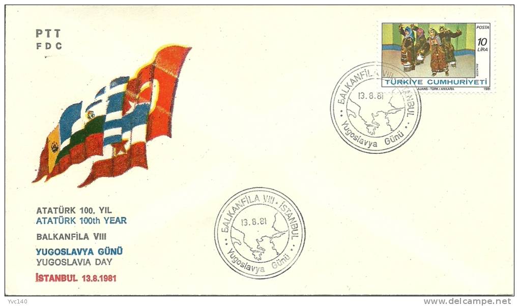 Turkey; Special Postmark 1981 8th Balkanfila "Yugoslavia Day" - FDC