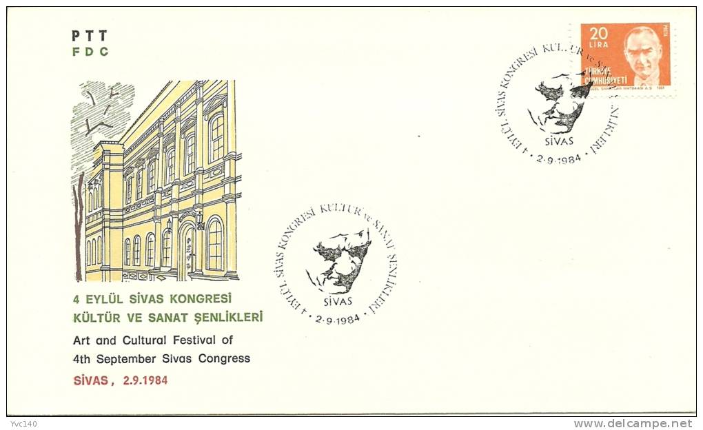 Turkey; Special Postmark 1984 Art And Cultural Festival Of Sivas Congress - FDC