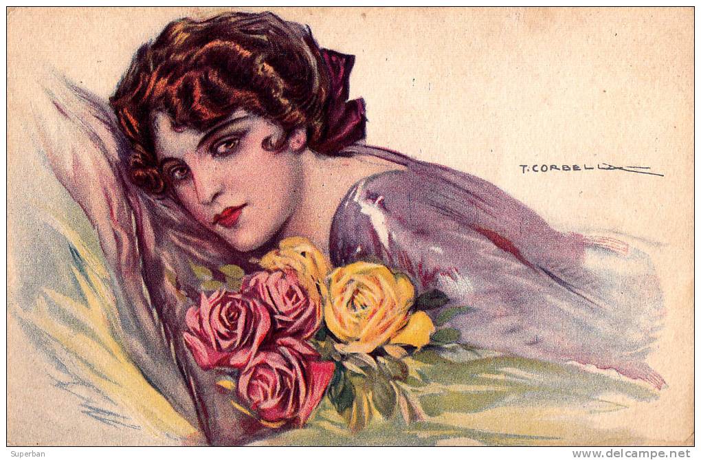 ART DÉCO : CORBELLA : PORTRAIT D´une JEUNE FEMME - SUPERBE ILLUSTRATION SIGNÉE: T. CORBELLA - ANNÉE ~ 1920 - ´25 (n-690) - Corbella, T.