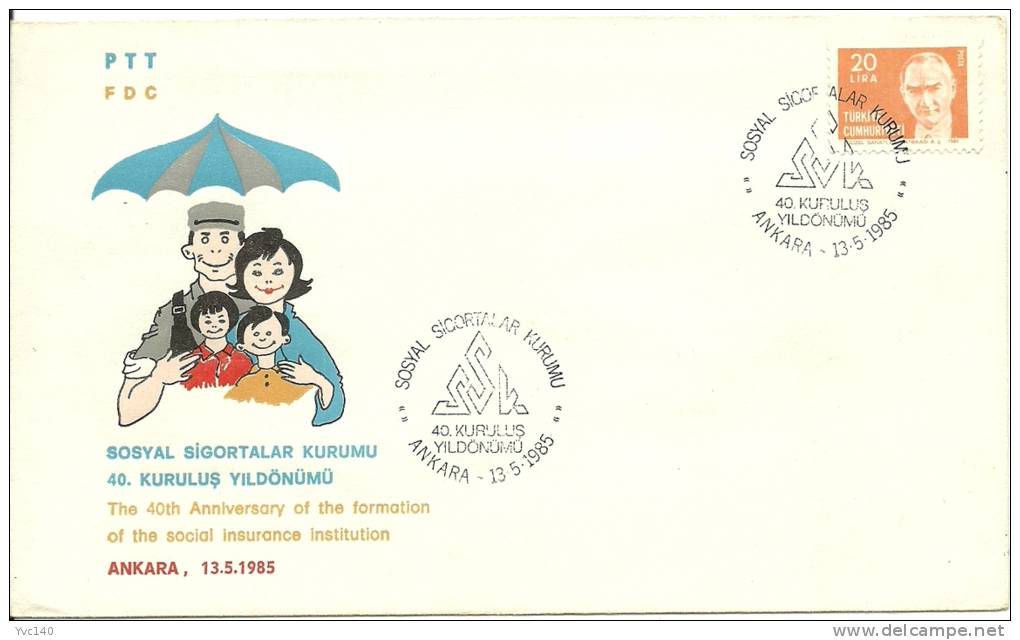Turkey; Special Postmark 1985 40th Anniv. Of The Foundation Of The Social Insurance Institution - FDC