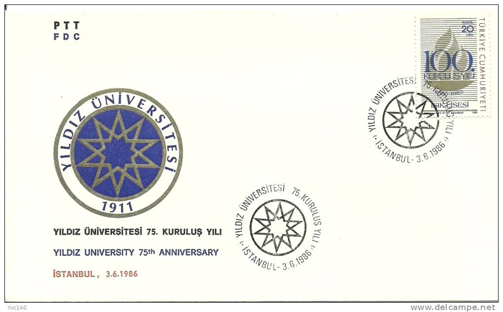 Turkey; Special Postmark 1986 75th Anniv. Of Yildiz University - FDC