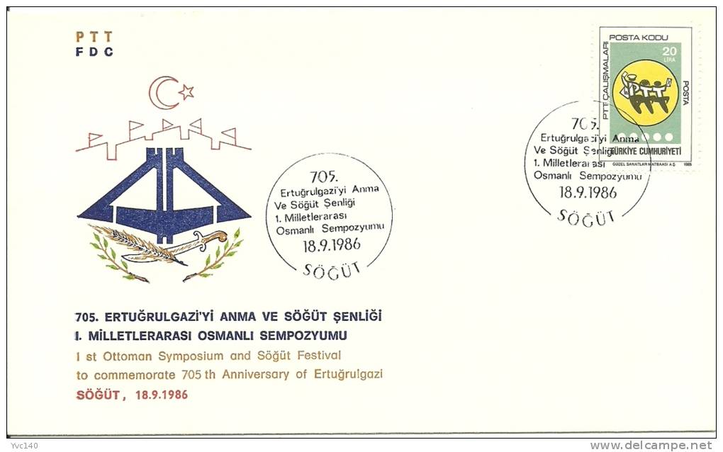 Turkey; Special Postmark 1986 1st Ottoman Symposium And Sogut Festival - FDC