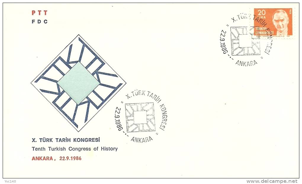 Turkey; Special Postmark 1986 10th Turkish History Congress - FDC