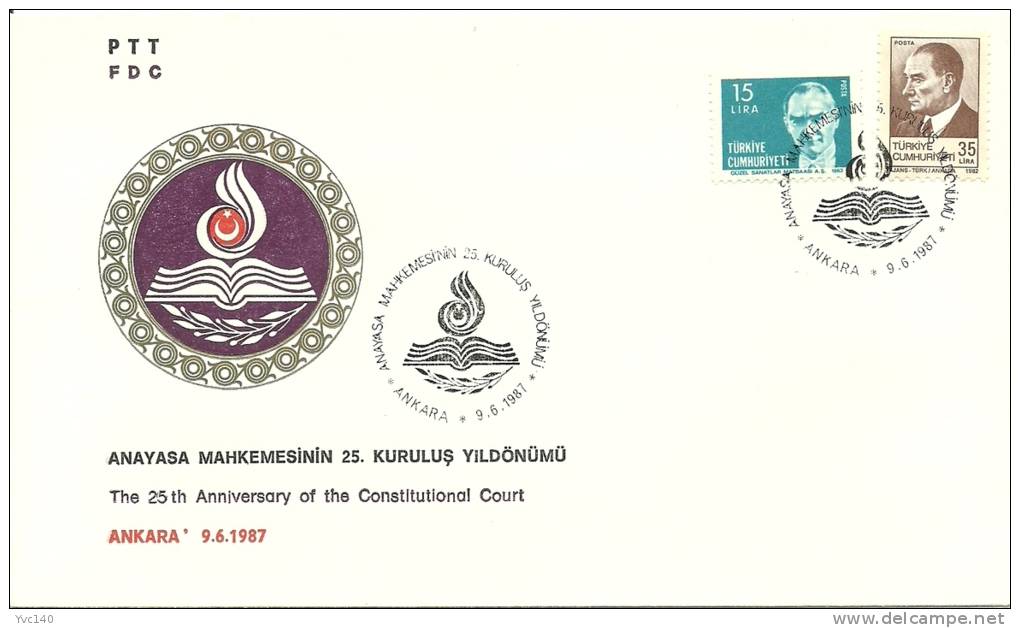 Turkey; Special Postmark 1987 25th Anniv. Of The Constitutional Court - FDC