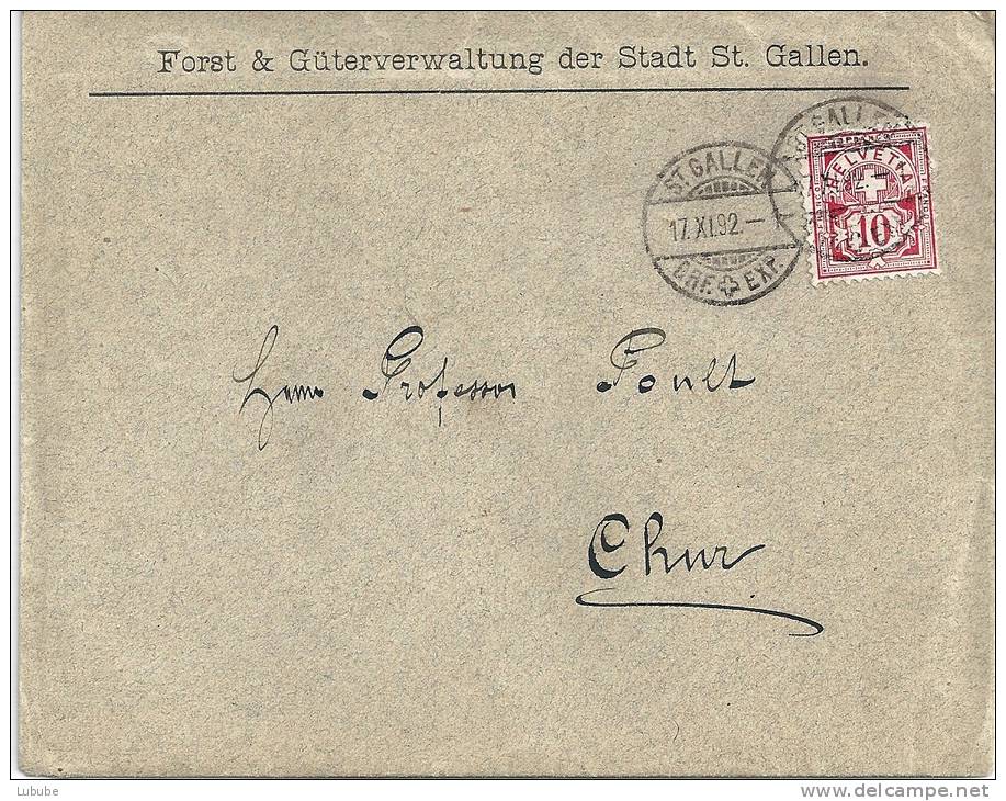 Motiv Brief  "Forst- & Güterverwaltung Stadt St.Gallen"            1892 - Lettres & Documents