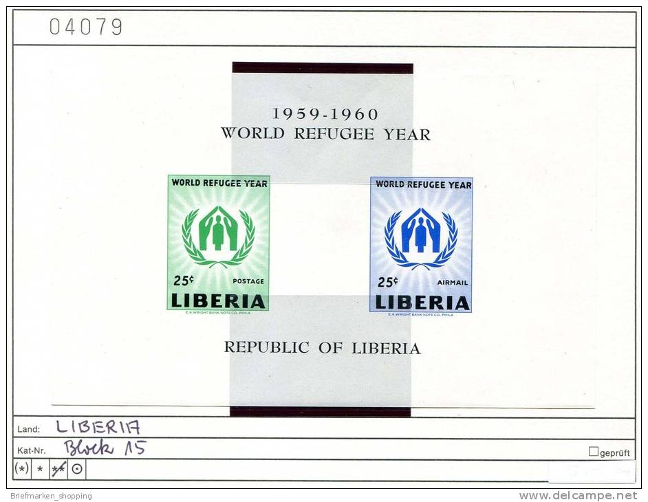 Liberia 1960 - Michel Block 15 - ** Mnh Neuf  Postfris  - WFJ - Weltflüchtlingsjahr - World Refugee Year - Liberia