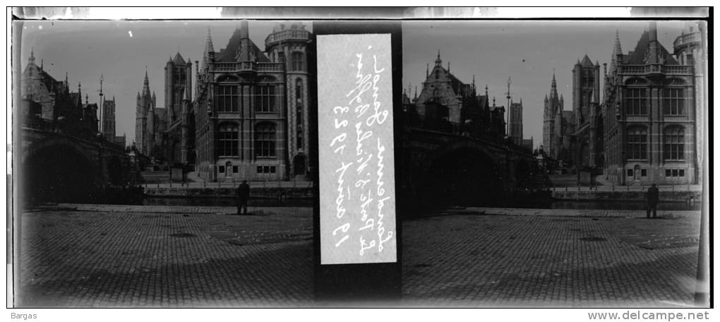 Plaque Stereo Gand La Poste Saint Nicolas Le Beffroi - Plaques De Verre