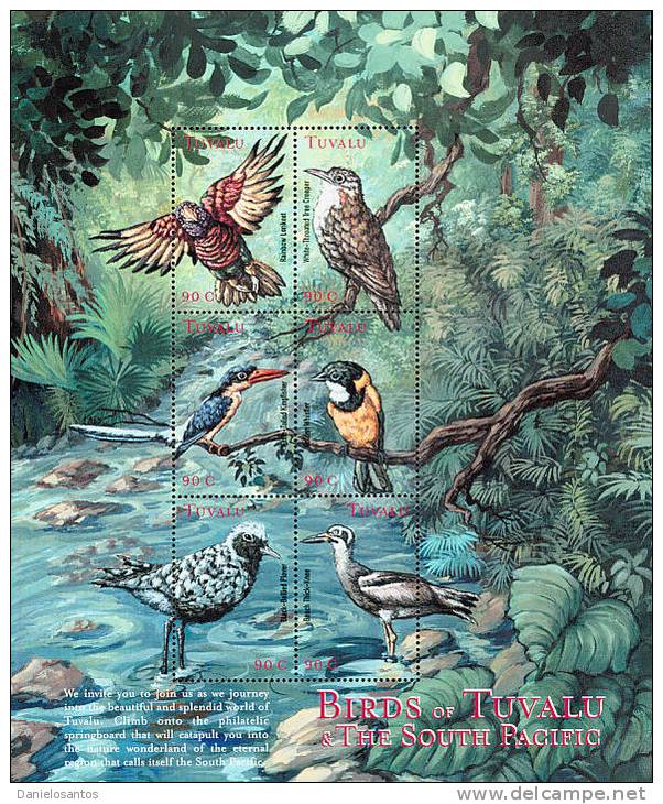 Tuvalu 2000 Birds Aves Oiseaux Vegels Lorikeet Treecreeper-Kingfisher-Wh Istler-Plover-Thick Sheet Of 6 MNH - Papegaaien, Parkieten