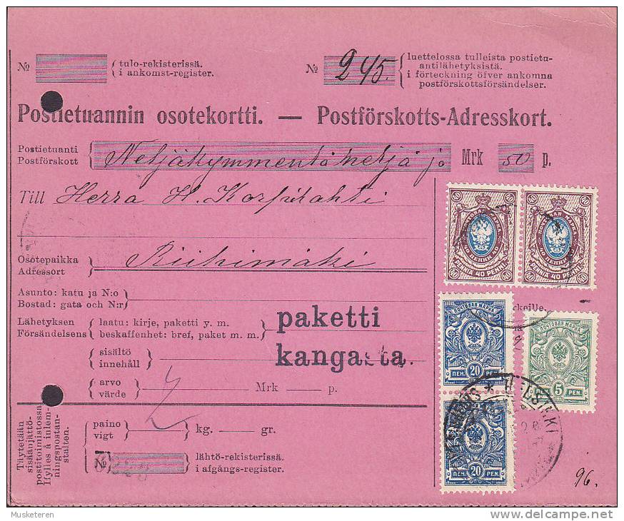 Finland Postförskotts-Adresskort Packet Freight Bill Card HELSINKI Helsingfors 1915 To RIIHIMÄRKI (2 Scans) - Storia Postale