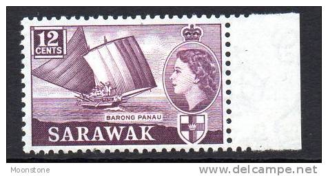 Sarawak QEII 1953 12c Barong Panau Sailing Ship Definitive, Hinged Mint (A) - Sarawak (...-1963)