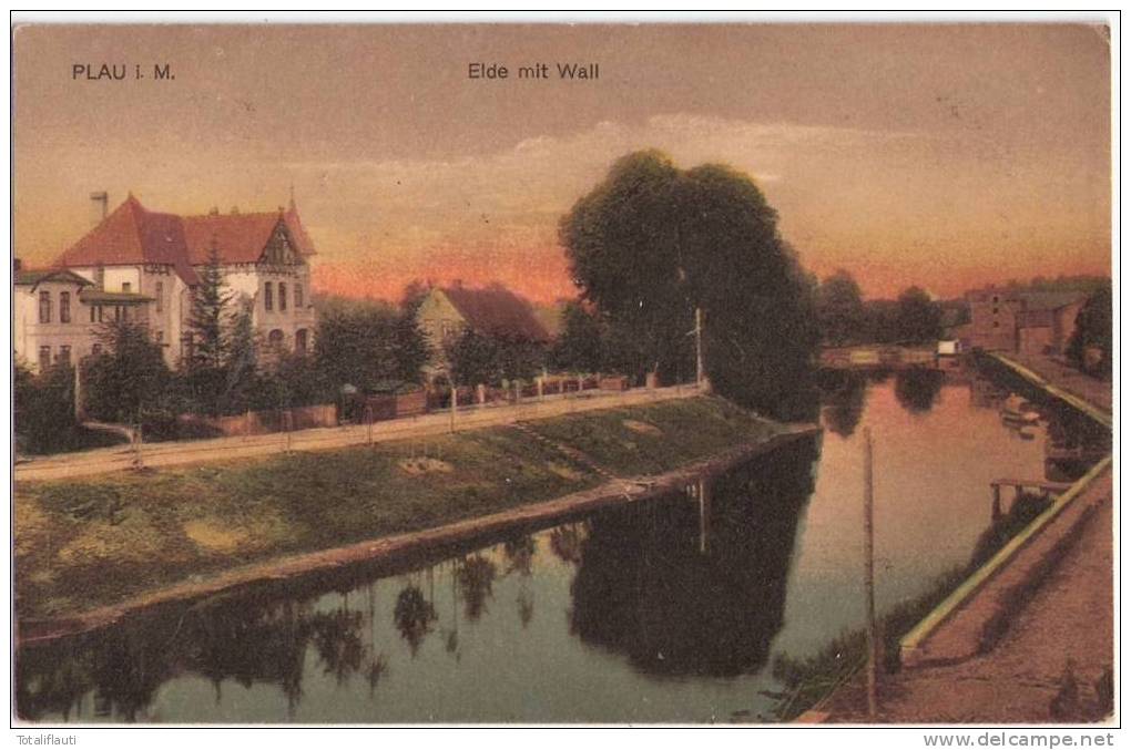 Plau Am See Elde Mit Villa Am Wall Color Bahnpost ROSTOCK .... 16.4.1926 Gelaufen - Plau