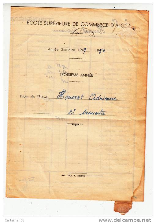 Bulletin Scolaire - Ecole Supérieur De Commerce D'Alger - Année 1949-1950 - Diploma & School Reports