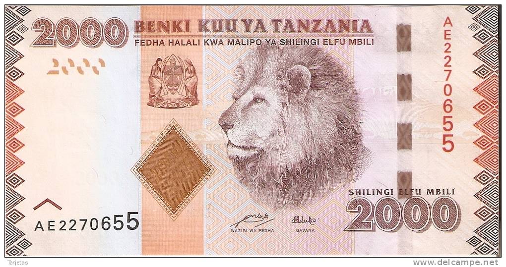 BILLETE DE TANZANIA DE 2000 SHILINGI DE UN LEON (LION) (BANKNOTE) SIN CIRCULAR-UNCIRCULATED - Tanzania