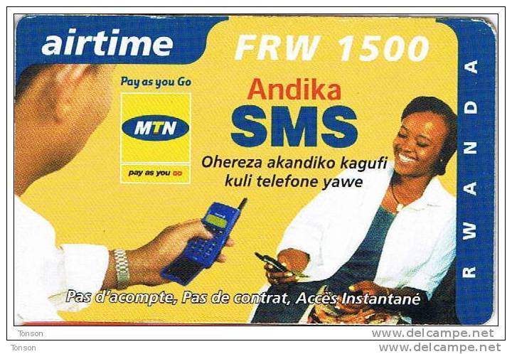 Rwanda, FRW 2500, Airtime, Pay As You Go, Andika SMS, 2 Scans. - Ruanda