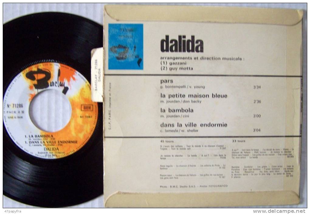 DALIDA  45T EP BIEM ORIGINAL + Languette La Petite Maison Bleue  Parfait état  EX  / MINT - 45 T - Maxi-Single