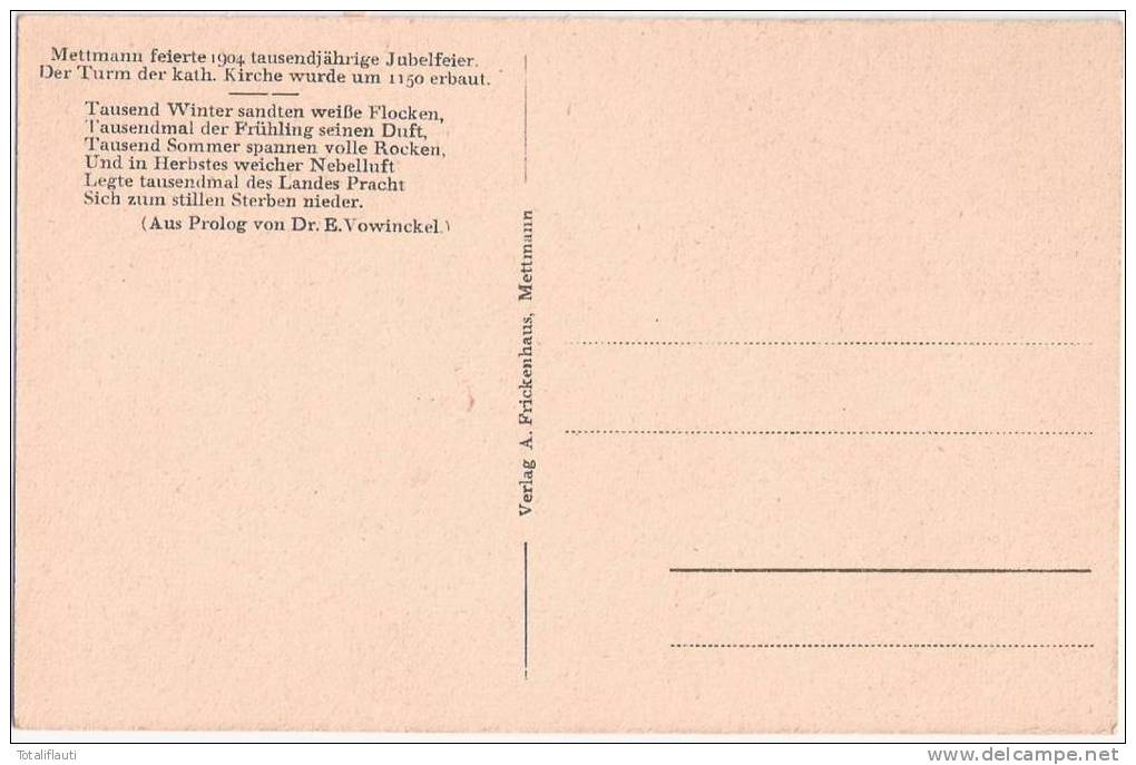 METTMANN Federstrichzeichnung Signiert E Moll 1925 Thurm Katholische Kirche TOP-Erhaltung - Mettmann