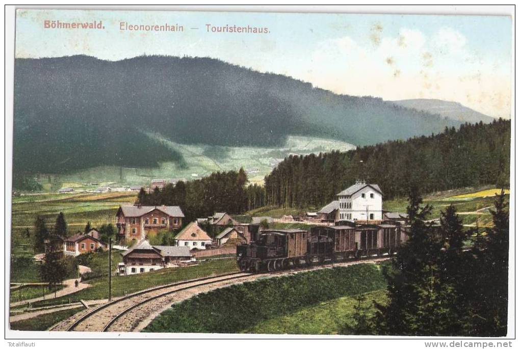 Böhmerwald Eleonorenhain Dampflok Eisenbahn Touristenhaus Color Lenora 1909 Fast TOP-Erhaltung - Boehmen Und Maehren