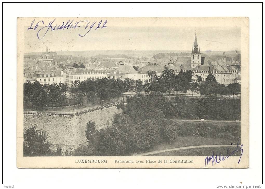 Cp, Luxembourg, Luxembourg Ville, Panorama Avec Place De La Constitution, Voyagée 1922 - Luxembourg - Ville