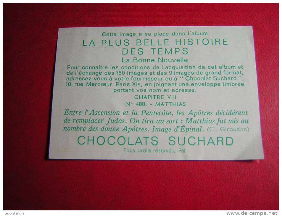 IMAGE CHOCOLAT  / CHOCOLATS SUCHARD  N° 488 MATTHIAS  ALBUM LA PLUS BELLE HISTOIRE DES TEMPS LA BONNE NOUVELLE - Suchard