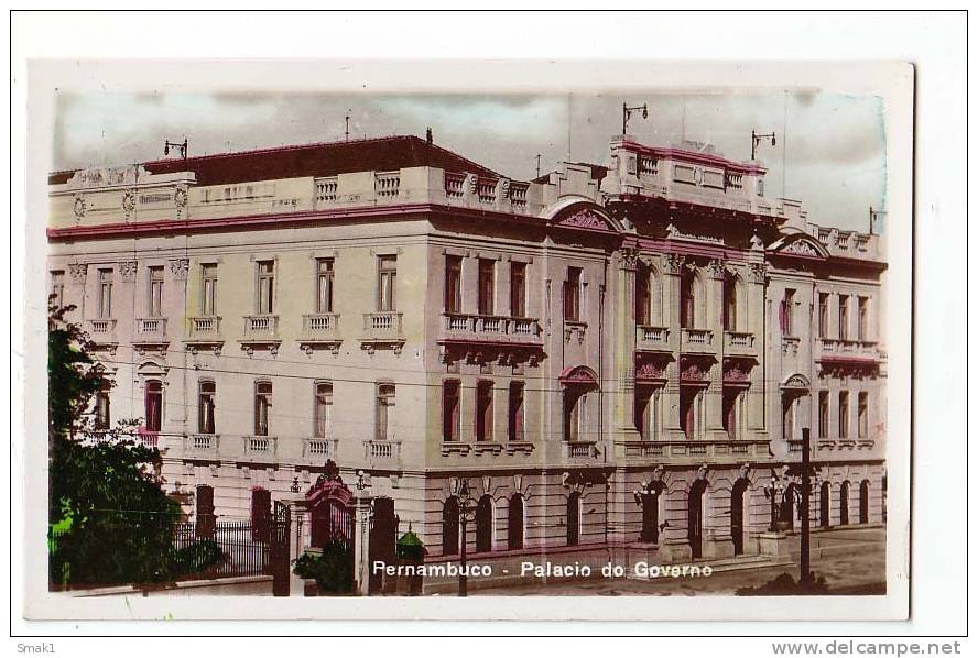 BRAZIL RECIFE PERNAMBUCO PALACIO DO GOVERNO ,REAL PHOTO PRINTED IN ITALY OLD POSTCARD - Recife