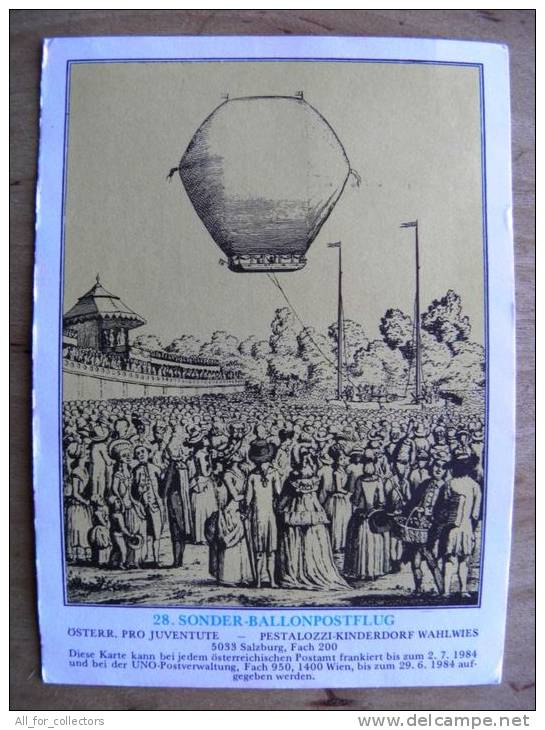 28. Ballonpost Card From Austria 1984 Cancel Balloon Sonder Wien Ersttag Fdc - Briefe U. Dokumente