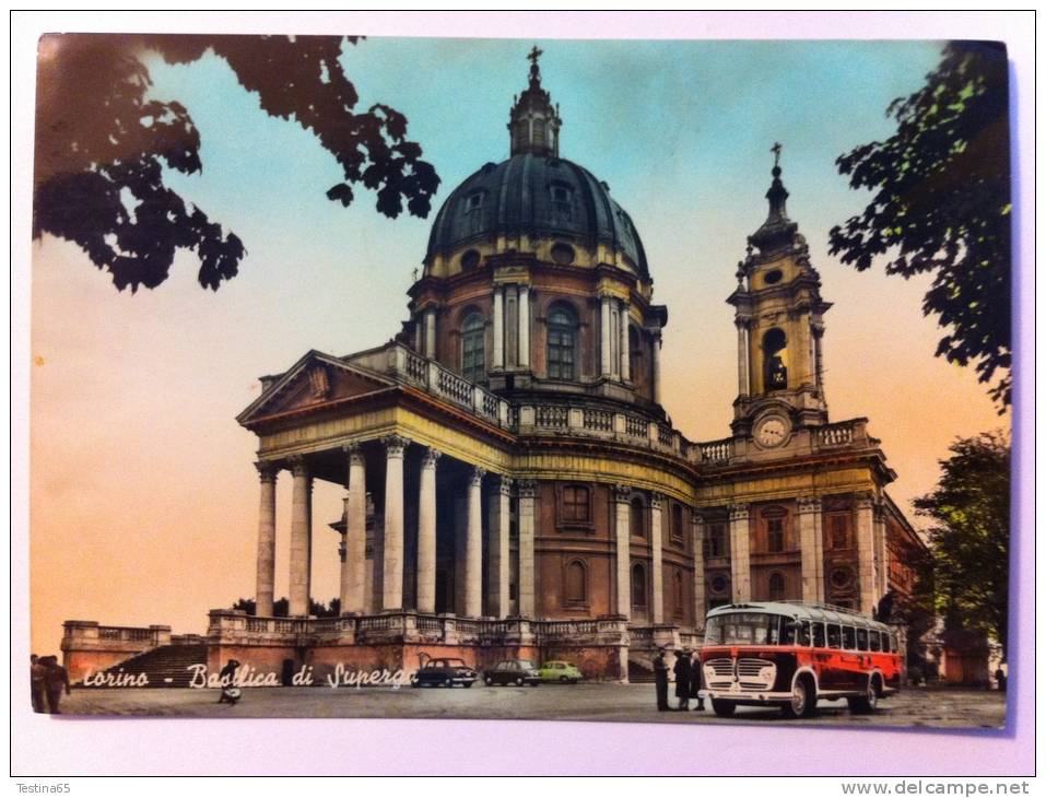 TORINO--LA BASILICA DI SUPERGA--ANIMATA--AUTO--P ULMAN--BUS--FG--V 1958 - Kirchen