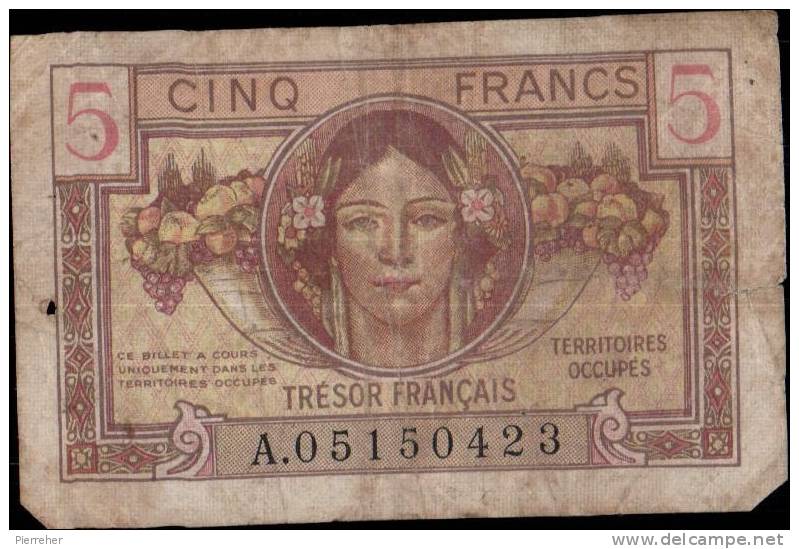 BEAU BILLET DE CINQ FRANCS ( TRESOR FRANCAIS ) DATE 1947 - 1947 Tesoro Francese