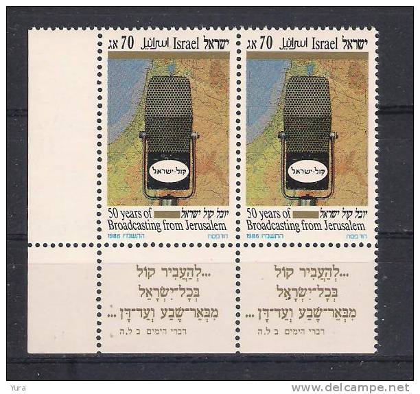 Israel 1986 Ph Nr 1030 Pair  50th Anniversary Of Israel Broadcasting  MNH With  TAB MNH (a3p12) - Neufs (avec Tabs)