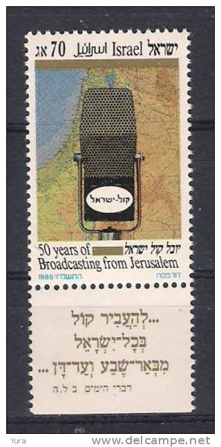 Israel 1986 Ph Nr 1030 50th Anniversary Of Israel Broadcasting   With TAB MNH (a3p12) - Ungebraucht (mit Tabs)