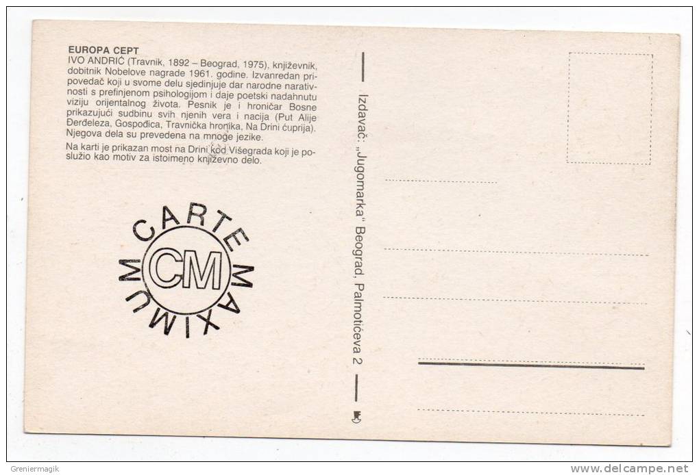 Yougoslavie - Carte Maximum Europa Cept 1983 - Ivo Andric - Cartes-maximum