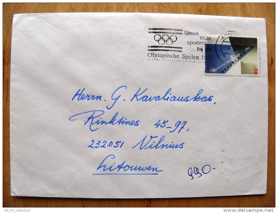 Cover Sent From Netherlands To Lithuania 1992, Cancel Olympic Rings - Covers & Documents