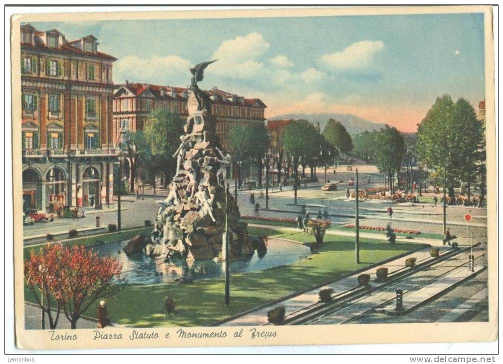 Italy, Torino, Piazza Statuto E Monumento Al Frejus, 1930s-40s Unused Postcard [13835] - Places