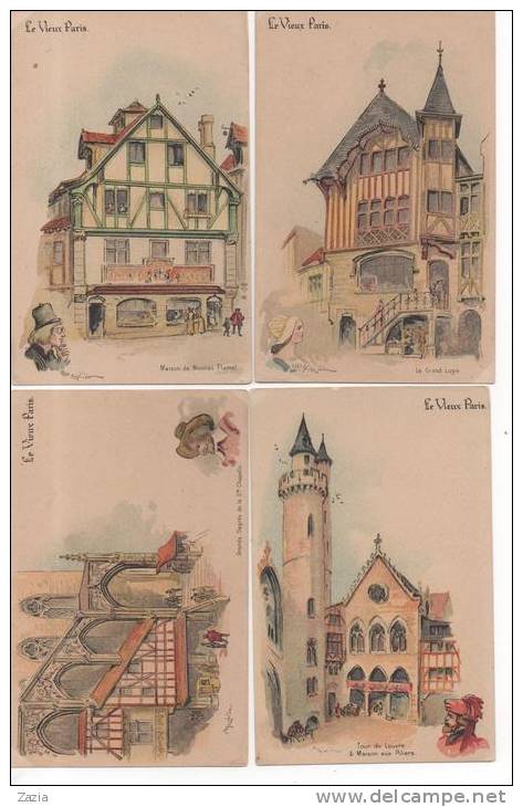 TH052/ Lot 8 Cartes Illustrées " Vieux Paris" Par Robida - Robida