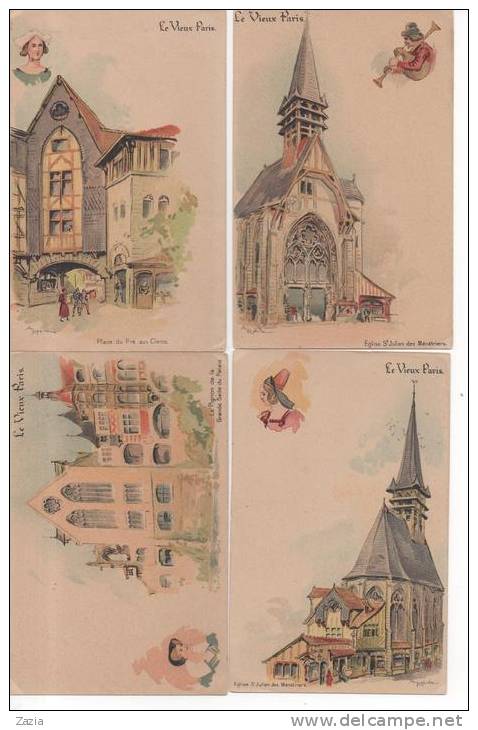 TH052/ Lot 8 Cartes Illustrées " Vieux Paris" Par Robida - Robida