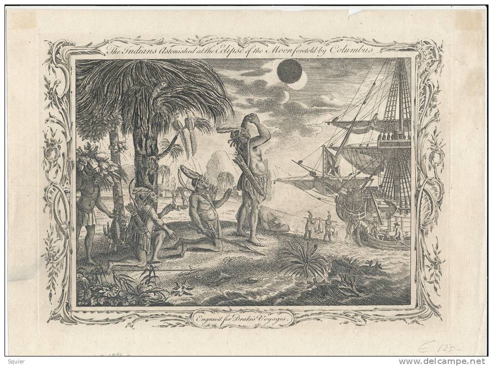 Indians,Eclips Of The Moon Columbus, Drake's Voyages - Prenten & Gravure